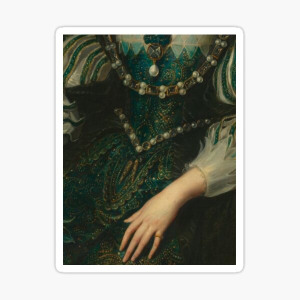 Item preview, Green Brocade & Pearls  Renaissance Painting  designed and sold by Bellathewilde.