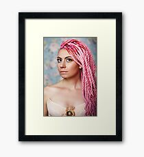 Freaky young female model wearing corset Framed Print