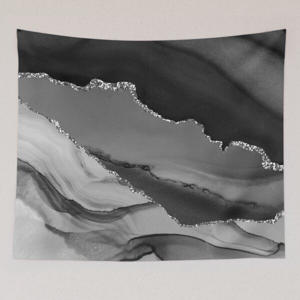 Item preview, Black White Faux Marble With Silver-Color Veins designed and sold by DEC02.