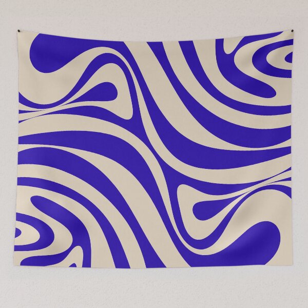Item preview, New Groove Retro Swirl Abstract Pattern in Cobalt Blue and Beige designed and sold by kierkegaard.