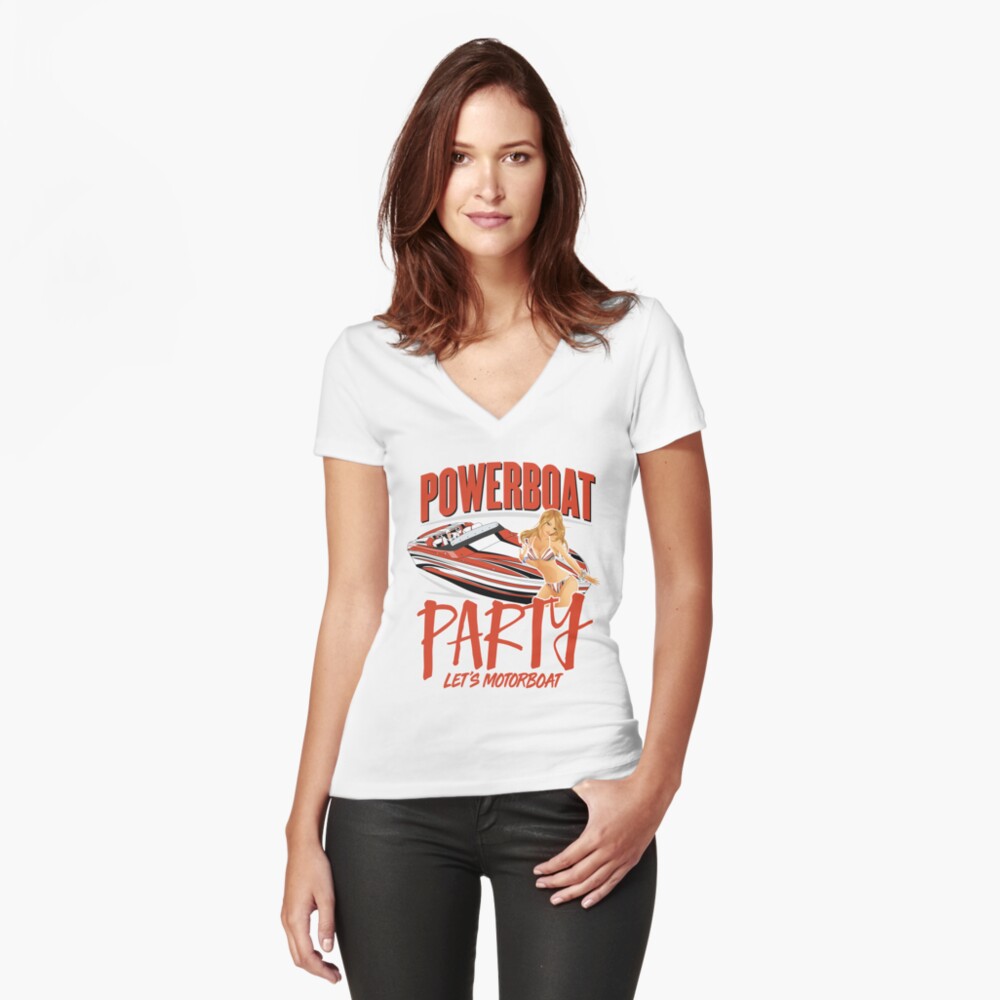 Item preview, Fitted V-Neck T-Shirt designed and sold by powerboatparty.