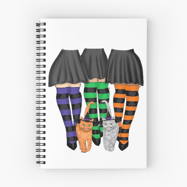 Item preview, Three Witches with Color Striped Socks and Two Cats designed and sold by SMillustrations.
