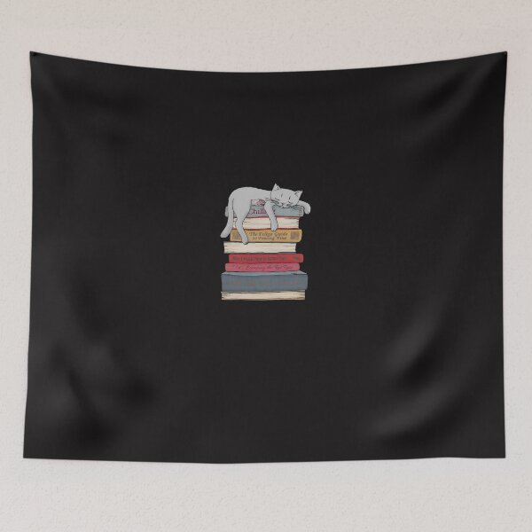 Item preview, lazy cat lying on a pile of books designed and sold by Sarlene.