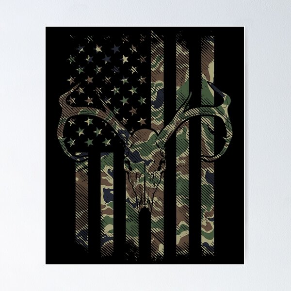 Camo American Flag Deer Skull Elk Hunting Usa Hunter Gift Poster for Sale  by angelata