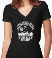 First Annual WKRP Thanksgiving Day - Turkey Drop Women's Fitted V-Neck T-Shirt