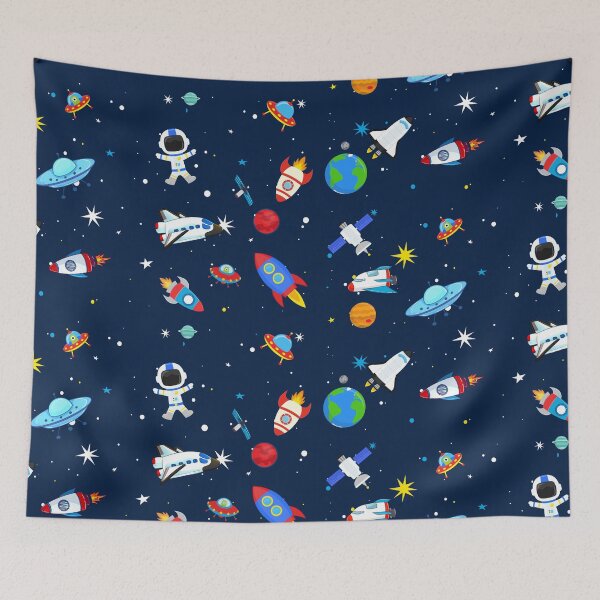 Item preview, Space, astronaut, UFO, stars, and planets pattern designed and sold by MagicStrawberry.
