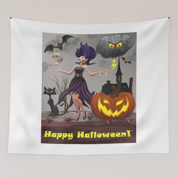 Item preview, Witch with Black Cat, Bats & Pumpkin Halloween Special  designed and sold by jouner.