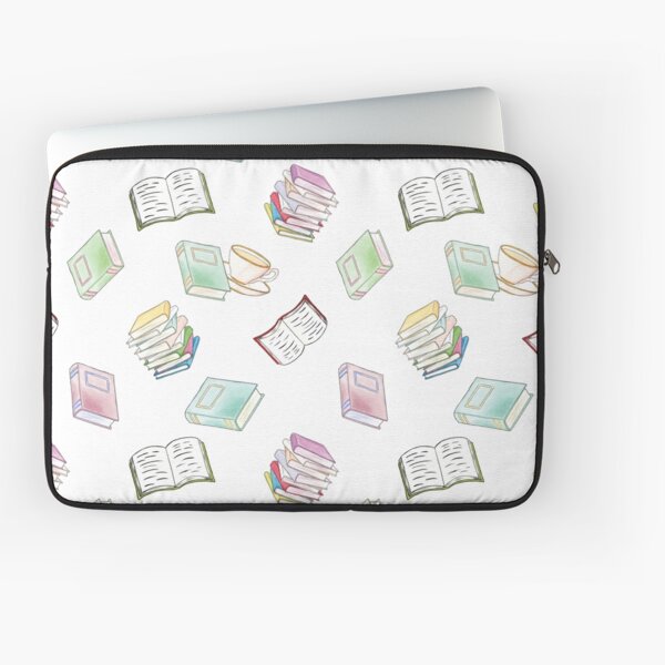 Book Nerd! Watercolor Pattern Illustration of Books & Tea Laptop Sleeve