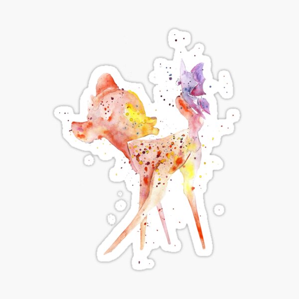 Bambi With Butterfly, Watercolor Art, Gift For Kids, Sticker