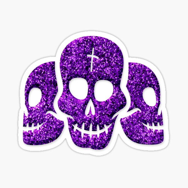Purple Glitter 3 Head Skulls Sticker