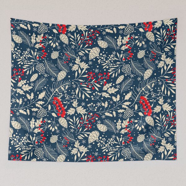 Item preview, Christmas Floral Pattern, Happy New Year seamless Pattern with Fir Cone, Holly Leaves and Berries designed and sold by graphic-genie.
