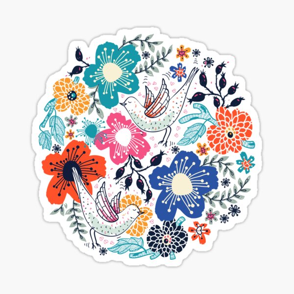 Item preview, Colorful flowers and birds-Floral design designed and sold by medoutfits.
