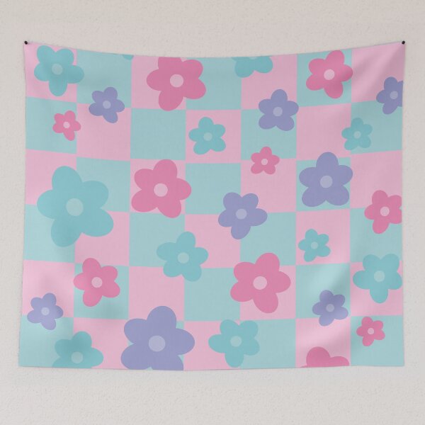 Item preview, Pastel flowers with checkered background designed and sold by ludust.