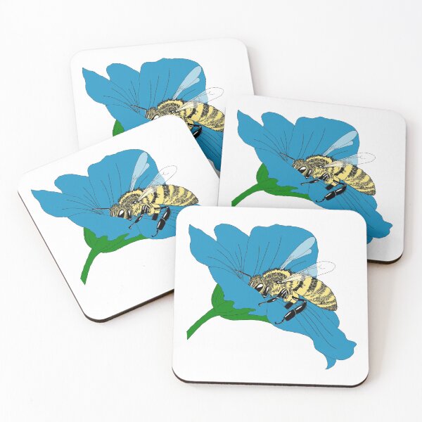 Item preview, Honeybee Blue Flower Illustration  designed and sold by HRSCreates.