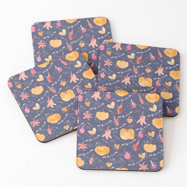Item preview, Grey Navy Watercolour Halloween Pumpkin Cherry Leaves designed and sold by Lozzie Eliza Designs.