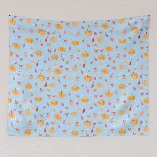 Item preview, Light Blue Watercolour Halloween Pumpkin Cherry Leaves designed and sold by Lozzie Eliza Designs.