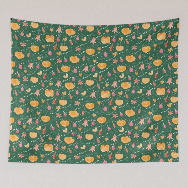 Item preview, Deep Green Watercolour Halloween Pumpkin Cherry Leaves designed and sold by Lozzie Eliza Designs.