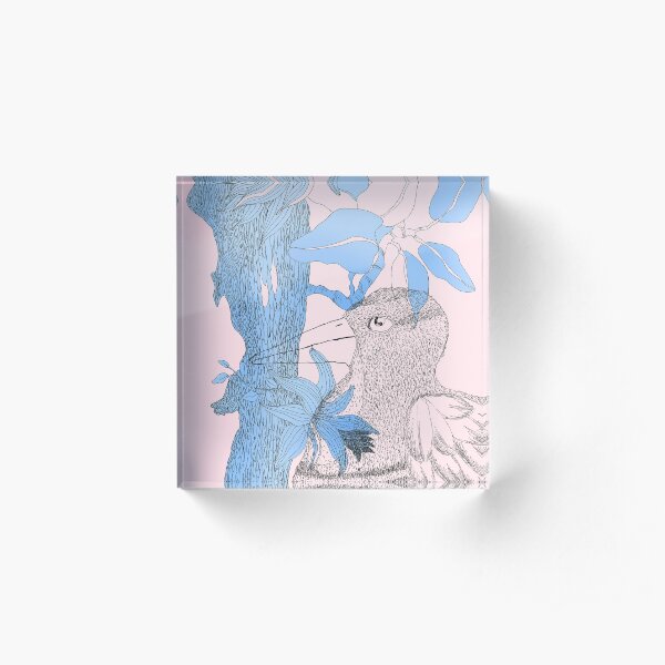 Bird in blue and pink Acrylic Block