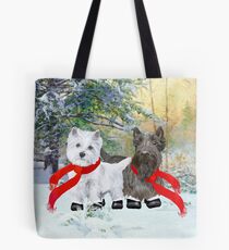 Westie and Scottie Wintertime Tote Bag
