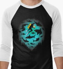 Screwed | Funny Shark and Diver Illustration Men's Baseball ¾ T-Shirt