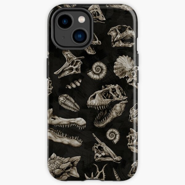 Dinosaur skull sketch tiled pattern black natural iPhone Tough Case