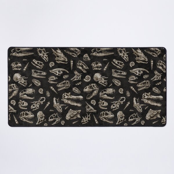 Dinosaur skull sketch tiled pattern black natural Desk Mat