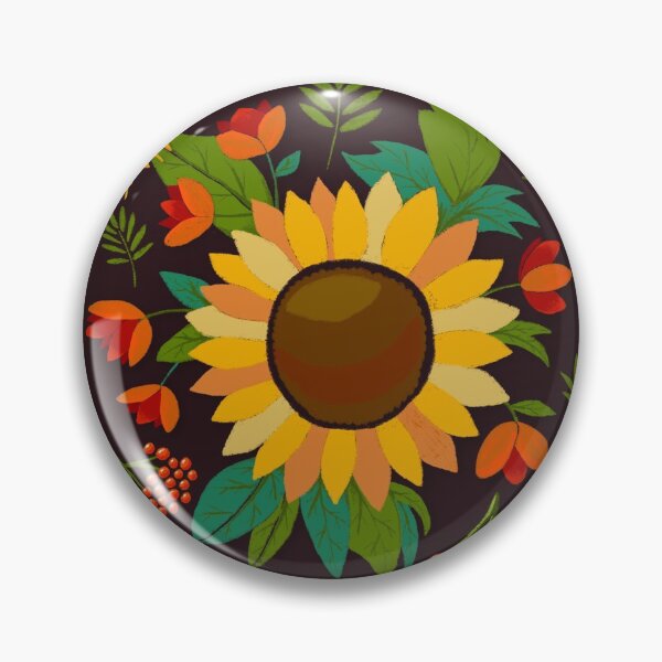 Artikelvorschau, Herbstmuster mit Sonnenblumen und Beeren auf dunkelbraun entworfen und verkauft von colorofmagic.