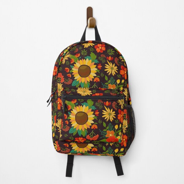 Item preview, Autumn pattern with sunflowers and berries on dark brown designed and sold by colorofmagic.