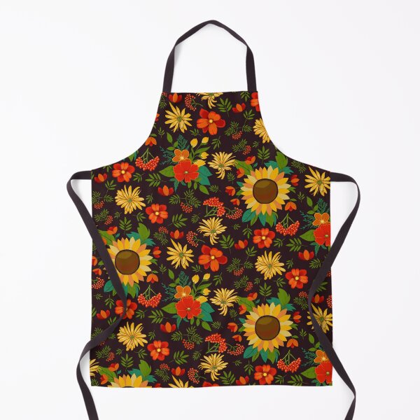 Artikelvorschau, Herbstmuster mit Sonnenblumen und Beeren auf dunkelbraun entworfen und verkauft von colorofmagic.