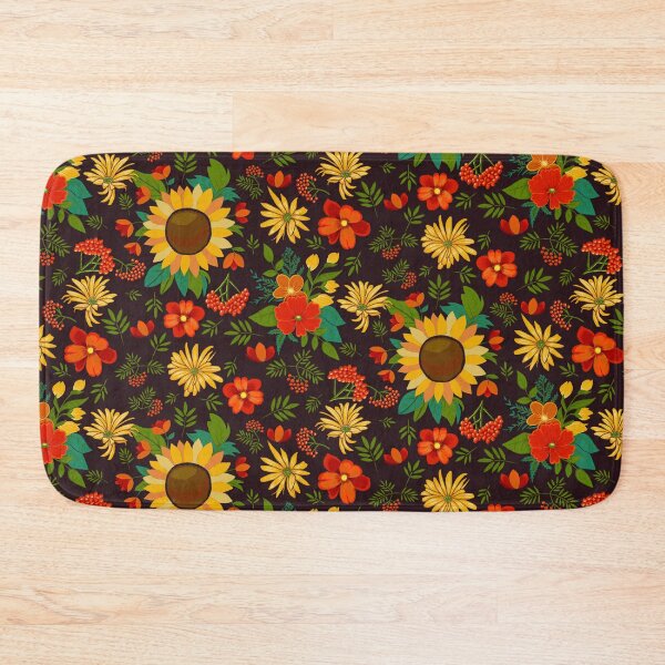 Item preview, Autumn pattern with sunflowers and berries on dark brown designed and sold by colorofmagic.