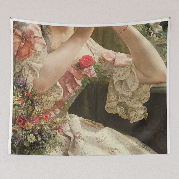 Item preview, Woman With Flowers and Lace on her Sleeve Renaissance Painting  designed and sold by Bellathewilde.