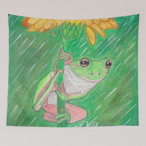 Item preview, FROG ON FLOWER IN THE RAIN designed and sold by BeritValk.