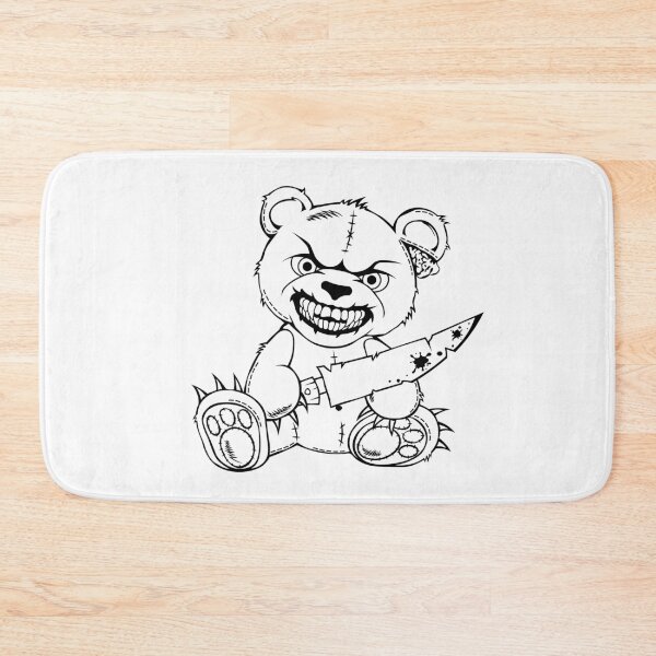 Item preview, Silhouette of a torn sewn-up teddy bear with a toothy smile with a bloody knife in its paws designed and sold by Tsvet04ek.