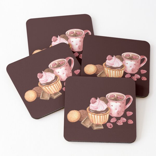 Item preview, Chocolate-raspberry cupcake and a mug of cocoa designed and sold by Flowersforbear.