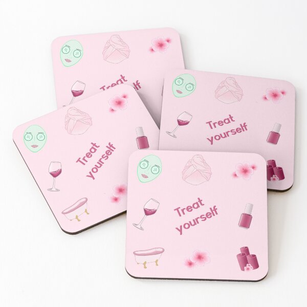 Item preview, Treat yourself pattern in pink hibiscus hair towel bath facemask nail polish scented candles red wine  designed and sold by Lemonshaaark.