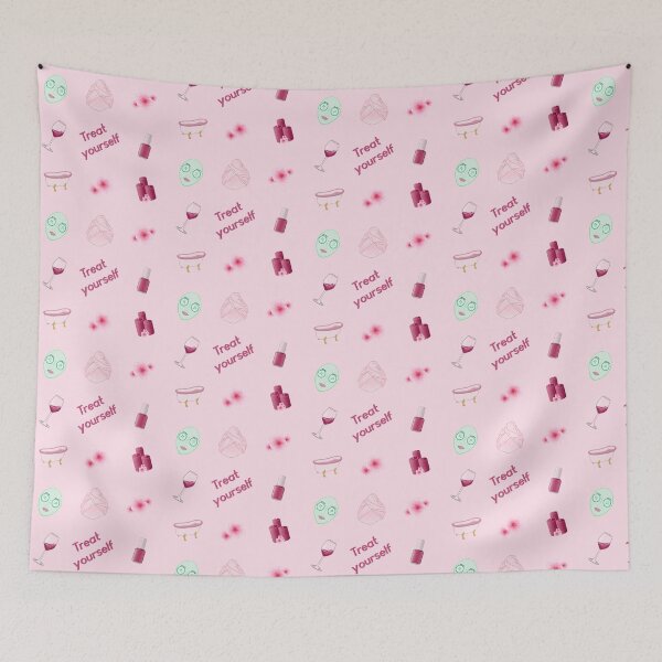 Item preview, Treat yourself pattern in pink hibiscus hair towel bath facemask nail polish scented candles red wine  designed and sold by Lemonshaaark.