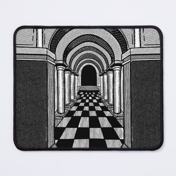 Item preview, room with columns in perspective, retro ink illustration designed and sold by ShamanskaKate.