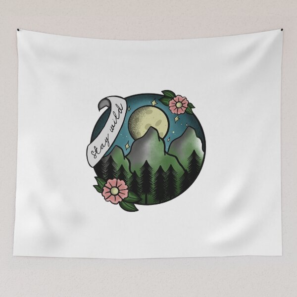 Item preview, Stay wild mountains and moon - traditional  tattoo designed and sold by morganbethdraws.
