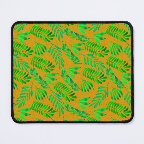 Item preview, Watercolor green leaves pattern on orange yellow background with black polka dots designed and sold by Marcia Motivos.