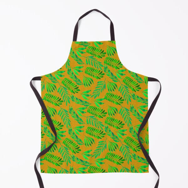Item preview, Watercolor green leaves pattern on orange yellow background with black polka dots designed and sold by Marcia Motivos.