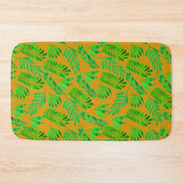 Item preview, Watercolor green leaves pattern on orange yellow background with black polka dots designed and sold by Marcia Motivos.