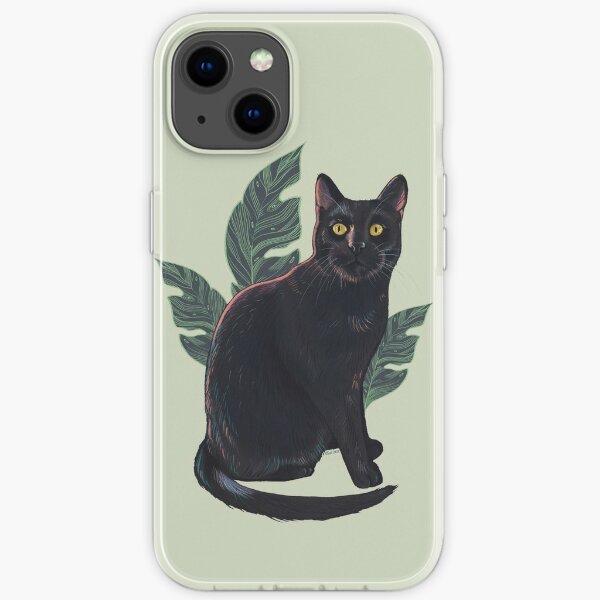 Black Cat Green Background iPhone Soft Case