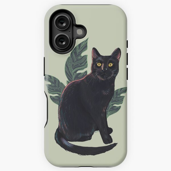 Black Cat Green Background iPhone Tough Case