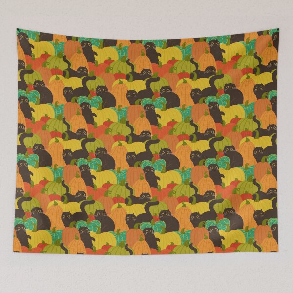 Item preview, pattern with cats and pumpkins designed and sold by burbura.