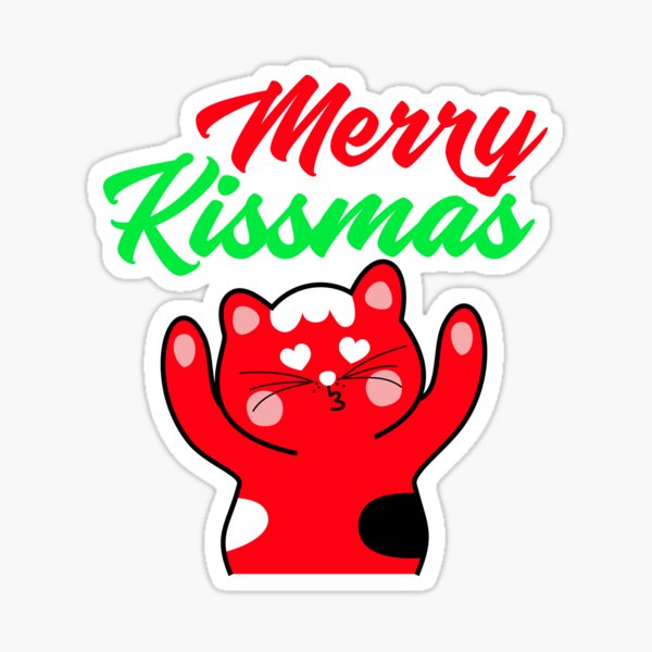 Merry Kissmas Cat Christmas Sticker For Sale By Odfromcg Redbubble