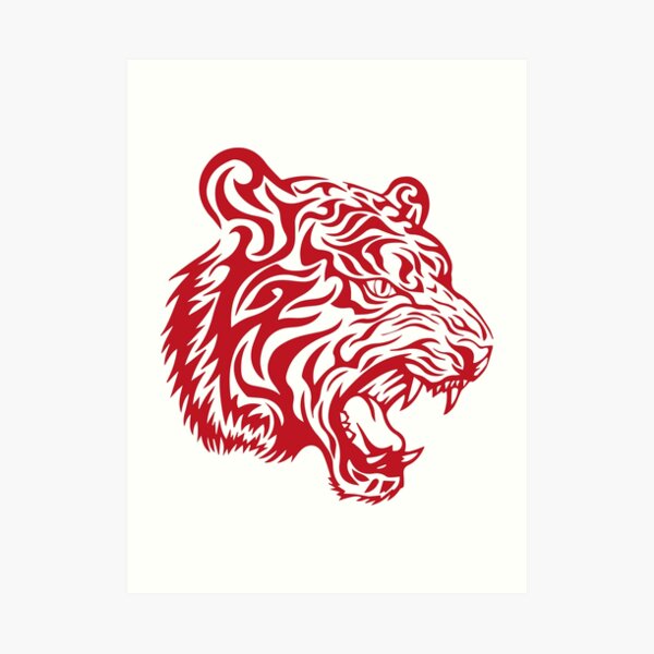 Red Tiger Wall Art Redbubble - red eyed tiger roblox