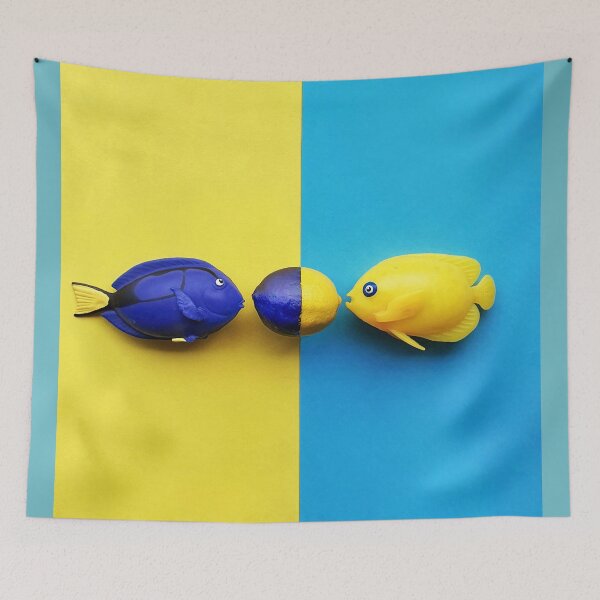 Item preview, Blue surgeon fish and yellow angel fish  designed and sold by orangerinka.