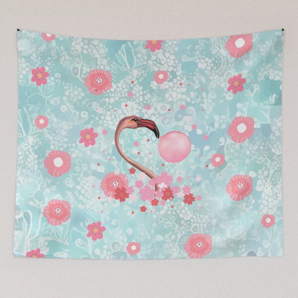 Item preview, Flamingo, pink flowers and big bubblegum designed and sold by Collagedream.