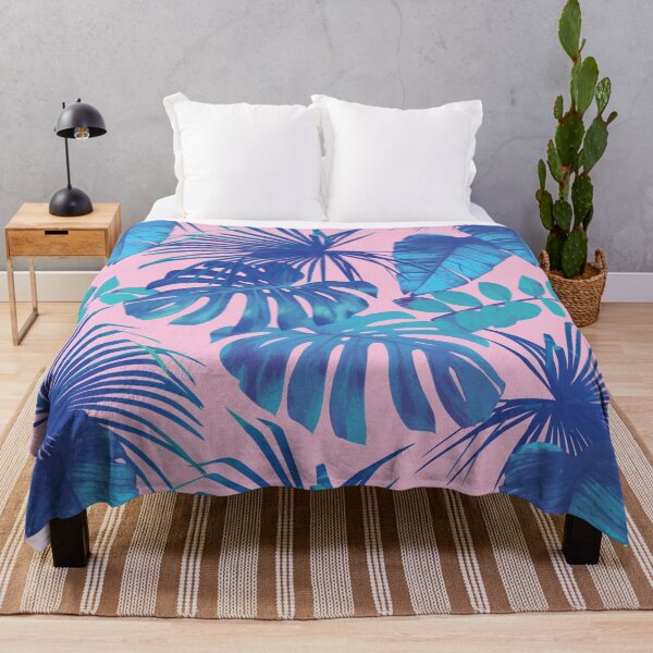 Item preview, Green palm leaves and flower on pink background designed and sold by uranus-art.