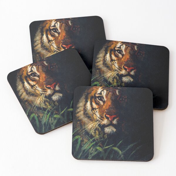 Item preview, Midnight Tiger Crouching In The Grass Folk Art designed and sold by thecooltable.